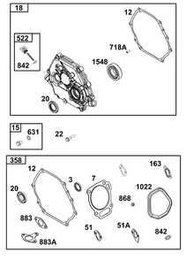 Crankcase Cover/Sump And Lubrication Group Diagram and Parts List for 19N332-0001-H7 100000 - 19Z999 Briggs and Stratton Engine